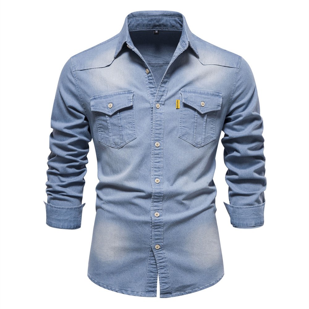 New Arrival Denim Long Sleeve Button Up Shirt Double Pockets Turn-Down Collar Casual Oversized Non-ironing Cowboy Shirt For Men