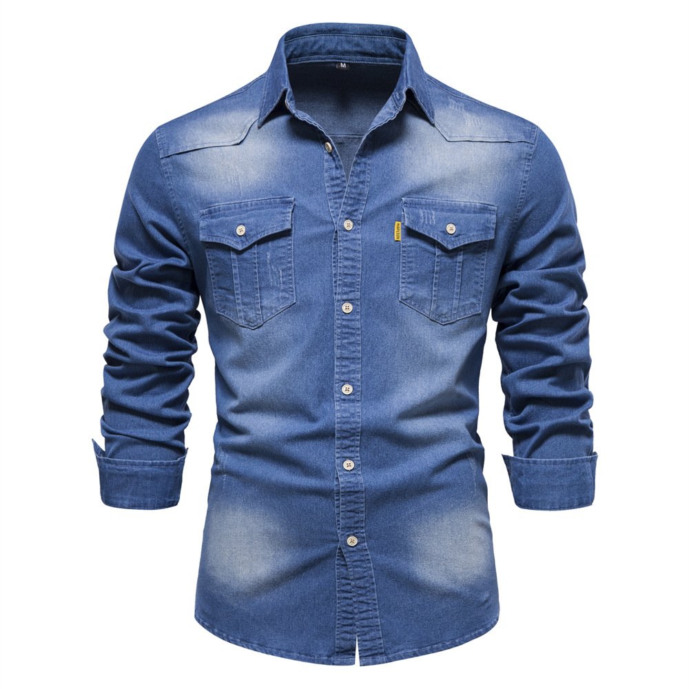 New Arrival Denim Long Sleeve Button Up Shirt Double Pockets Turn-Down Collar Casual Oversized Non-ironing Cowboy Shirt For Men