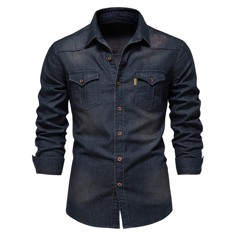 New Arrival Denim Long Sleeve Button Up Shirt Double Pockets Turn-Down Collar Casual Oversized Non-ironing Cowboy Shirt For Men