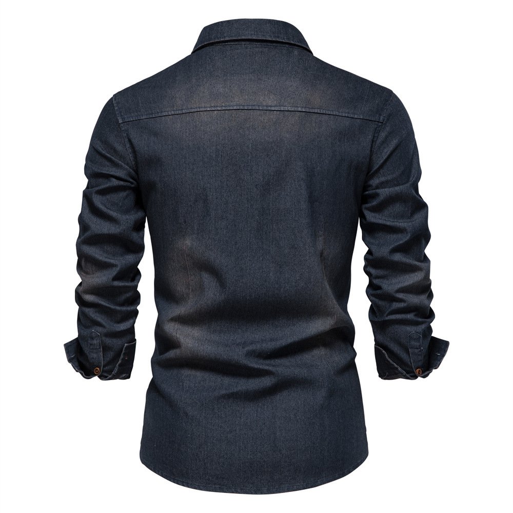 New Arrival Denim Long Sleeve Button Up Shirt Double Pockets Turn-Down Collar Casual Oversized Non-ironing Cowboy Shirt For Men