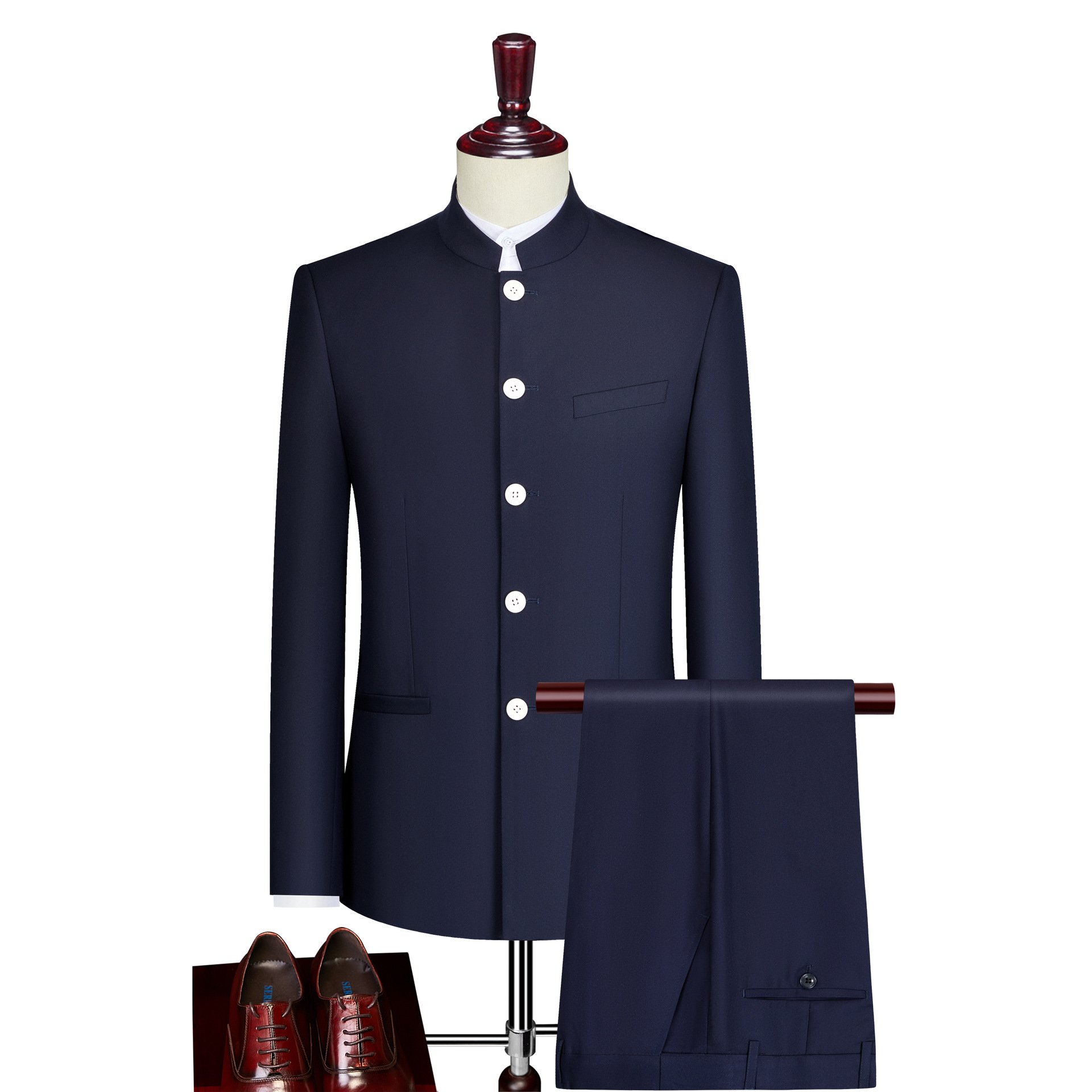 S-4XL suit men's slim fitting Chinese bridegroom dress Chinese stand collar suit Chinese style 2-piece casual suit