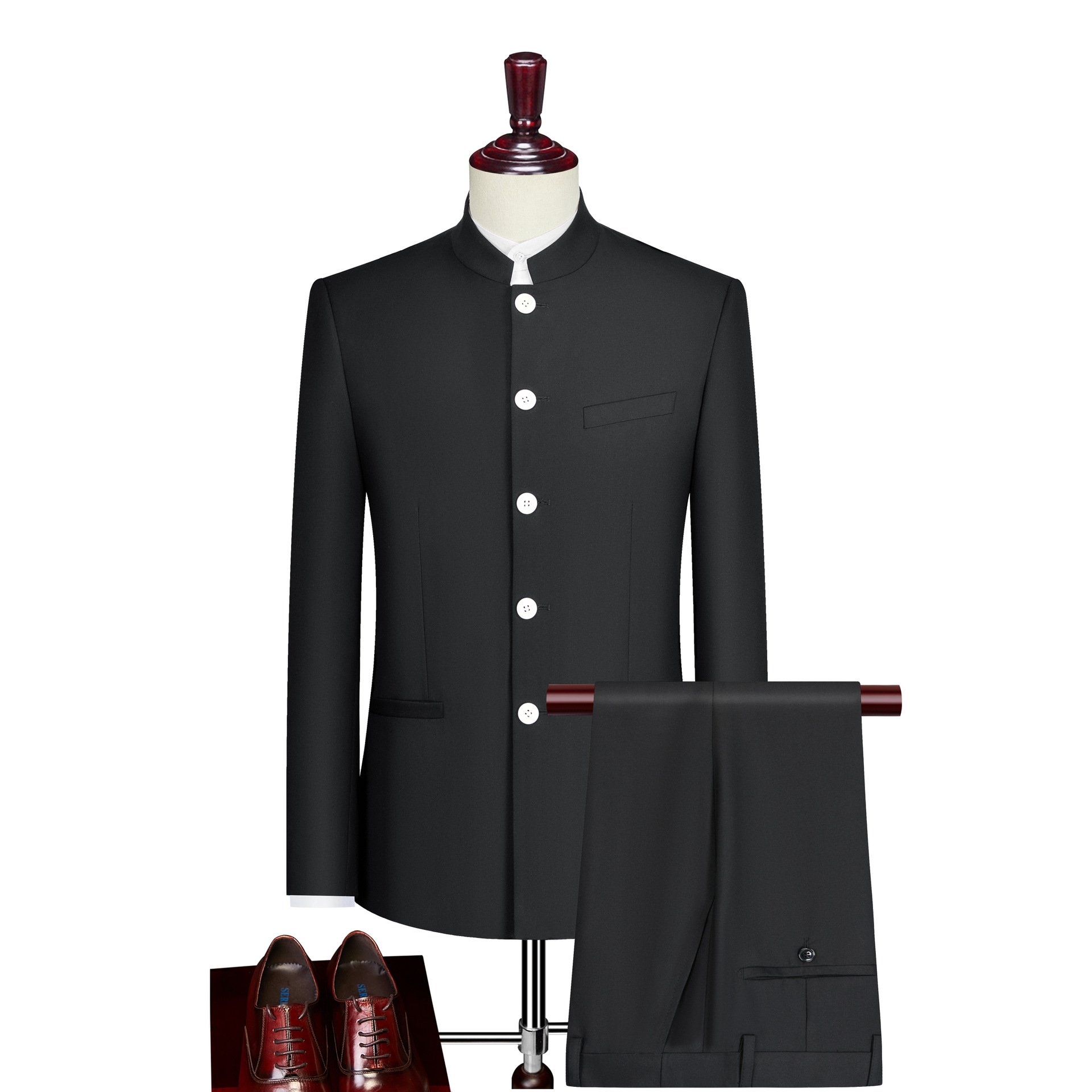 S-4XL suit men's slim fitting Chinese bridegroom dress Chinese stand collar suit Chinese style 2-piece casual suit
