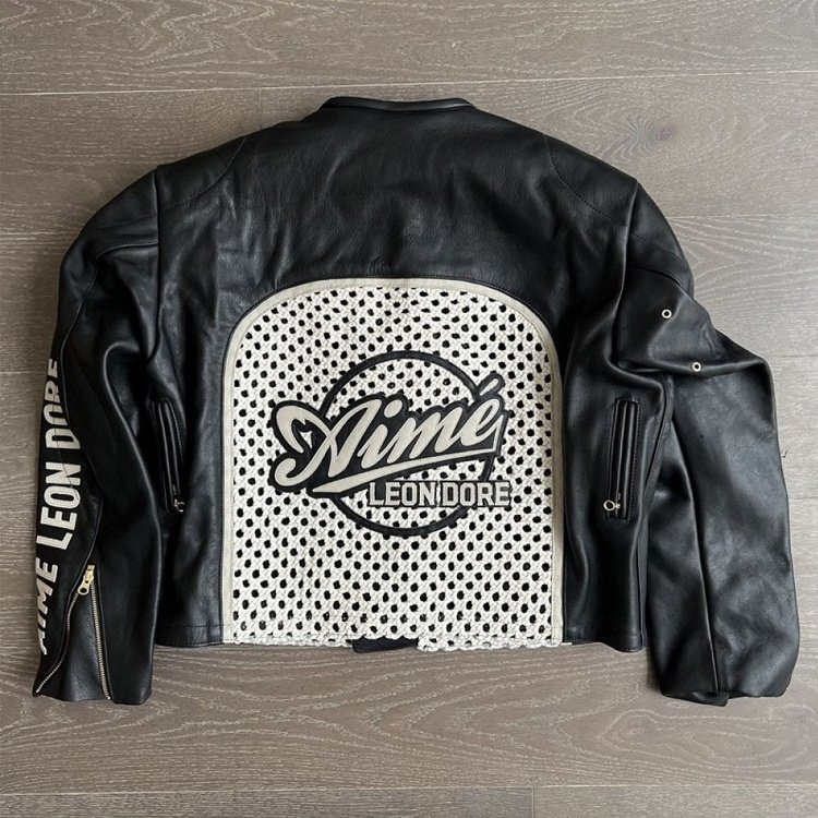 Custom designed woven zipper leather biker jacket for men