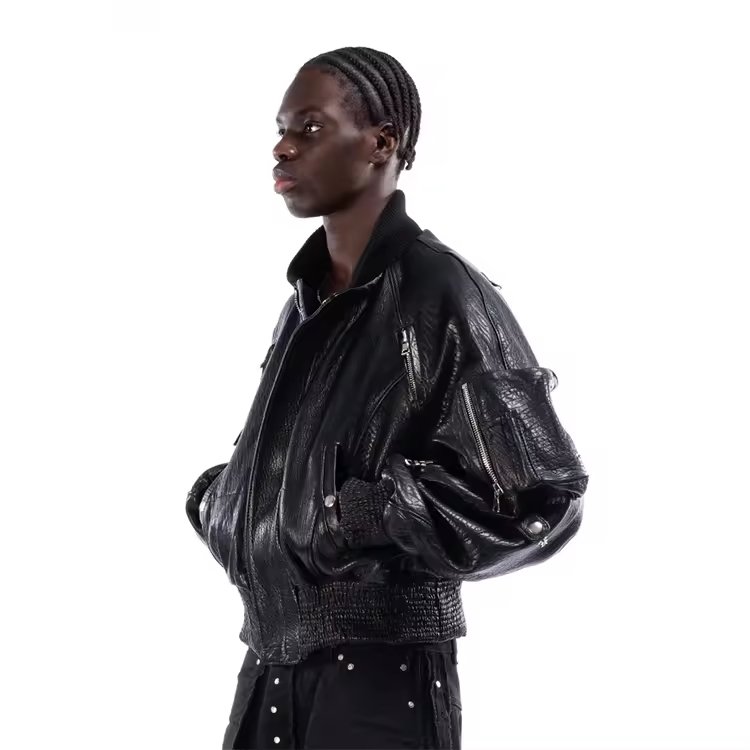 Spring Autumn Outdoor Leather Bomber Jacket Fashion Solid Color Warm Men's Jacket With Multiple Pockets