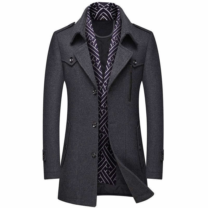 High Quality Professional Mens Wool Coat Slim Fit Middle Long Coat Solid Color Warm Windbreaker Wool Overcoat