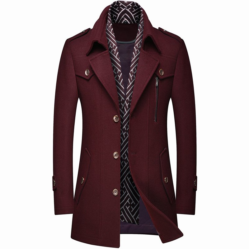 High Quality Professional Mens Wool Coat Slim Fit Middle Long Coat Solid Color Warm Windbreaker Wool Overcoat