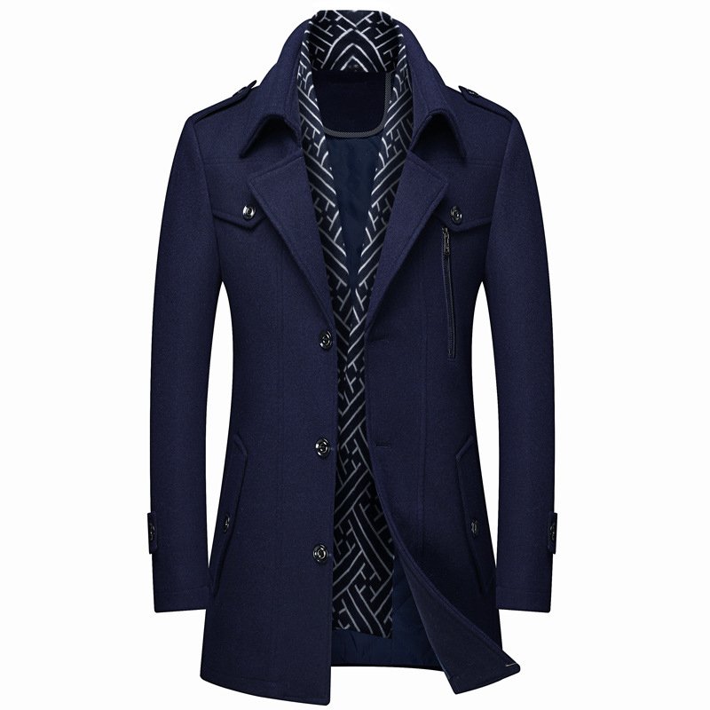 High Quality Professional Mens Wool Coat Slim Fit Middle Long Coat Solid Color Warm Windbreaker Wool Overcoat