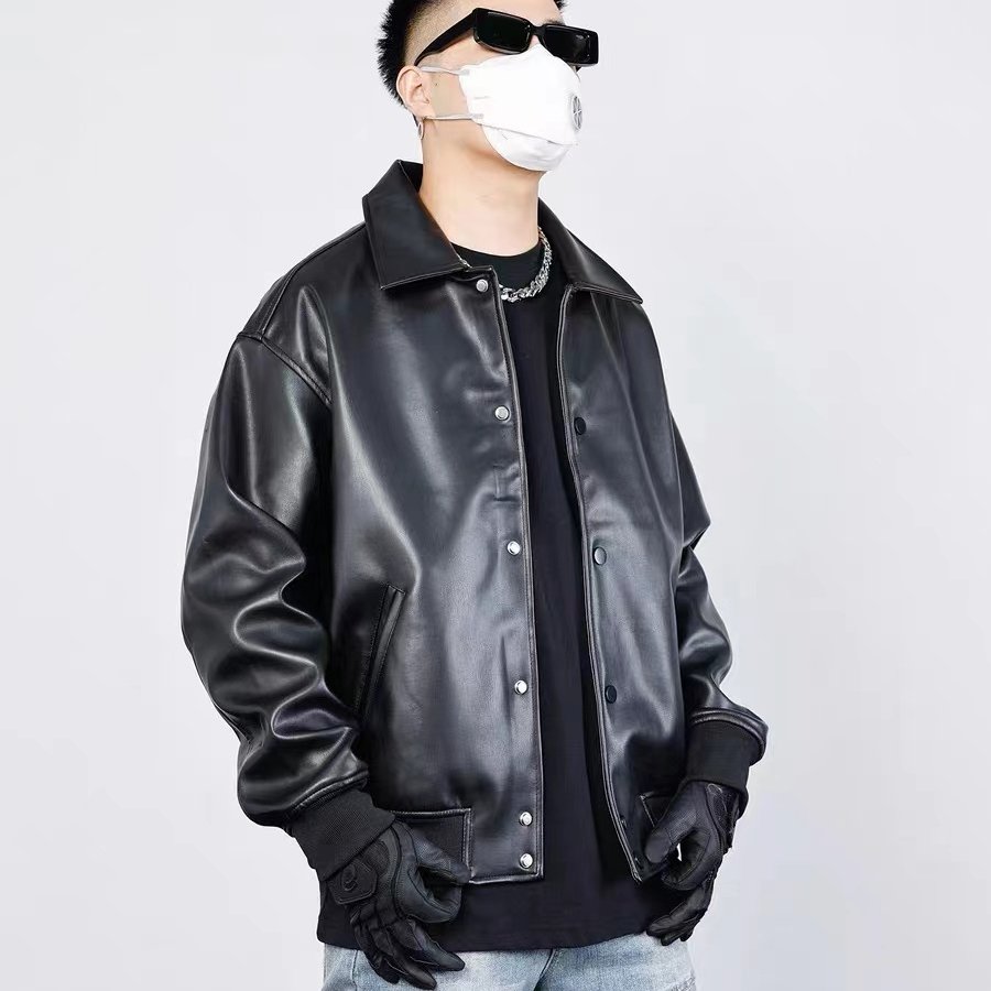 2023 Autumn Plus Size Fashion Men's Leather Jackets Solid Color Button Faux Leather Casual Pu Jacket For Men