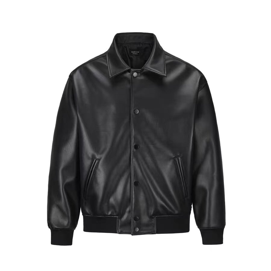 2023 Autumn Plus Size Fashion Men's Leather Jackets Solid Color Button Faux Leather Casual Pu Jacket For Men