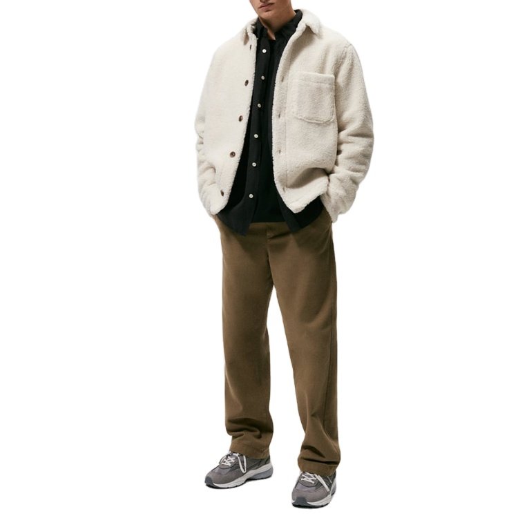 Custom Men's Long Regular Sleeve Lapel Wool Jackets Warm Autumn Winter Men's Sherpa Fleece Jacket
