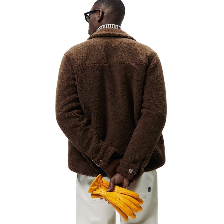 Custom Men's Long Regular Sleeve Lapel Wool Jackets Warm Autumn Winter Men's Sherpa Fleece Jacket
