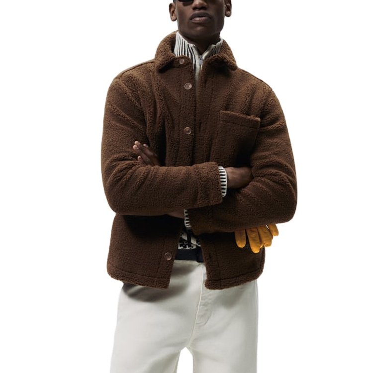 Custom Men's Long Regular Sleeve Lapel Wool Jackets Warm Autumn Winter Men's Sherpa Fleece Jacket