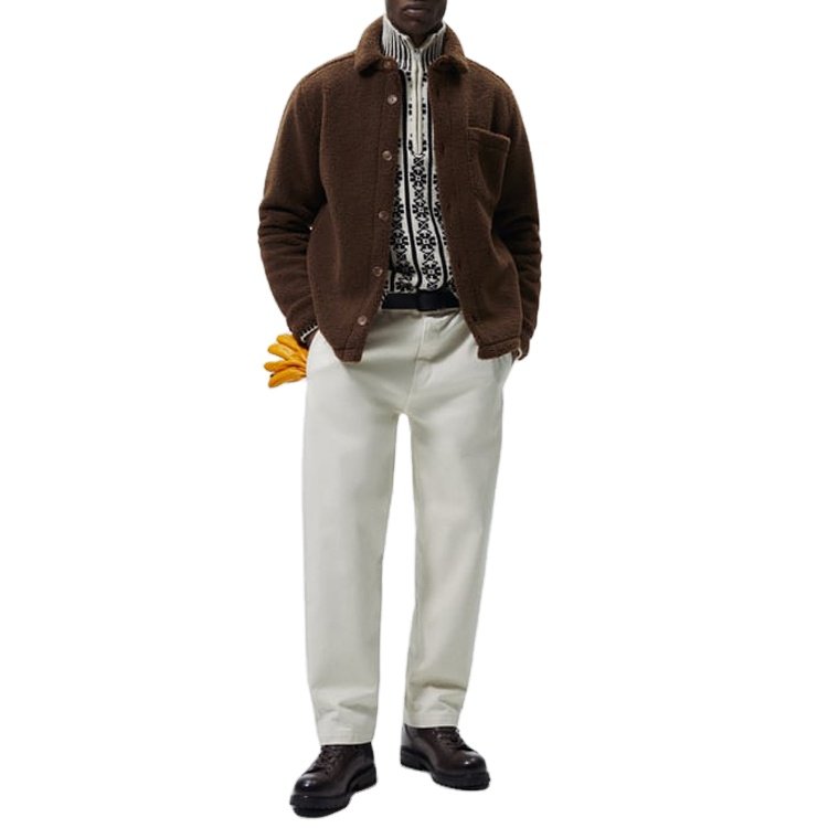 Custom Men's Long Regular Sleeve Lapel Wool Jackets Warm Autumn Winter Men's Sherpa Fleece Jacket
