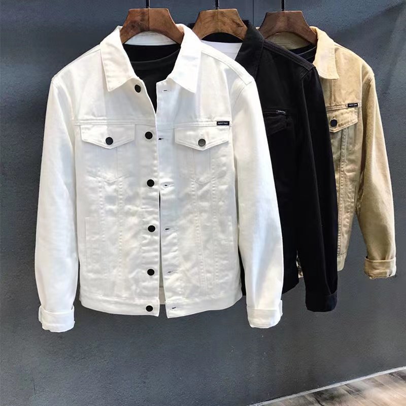 Wholesale slim white denim jacket men's clothing jacket korean fashion casual denim coat men