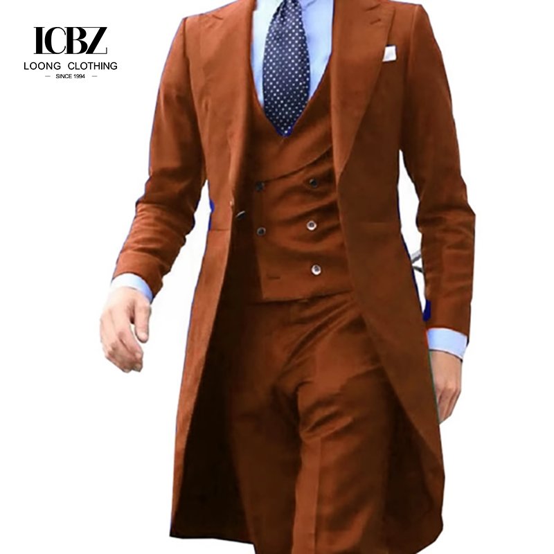 LCBZ Custom Factory Direct Sale Good Price Casual Royal Blue Long Tail Coat 3 Piece man Man Suit Smoking Suit