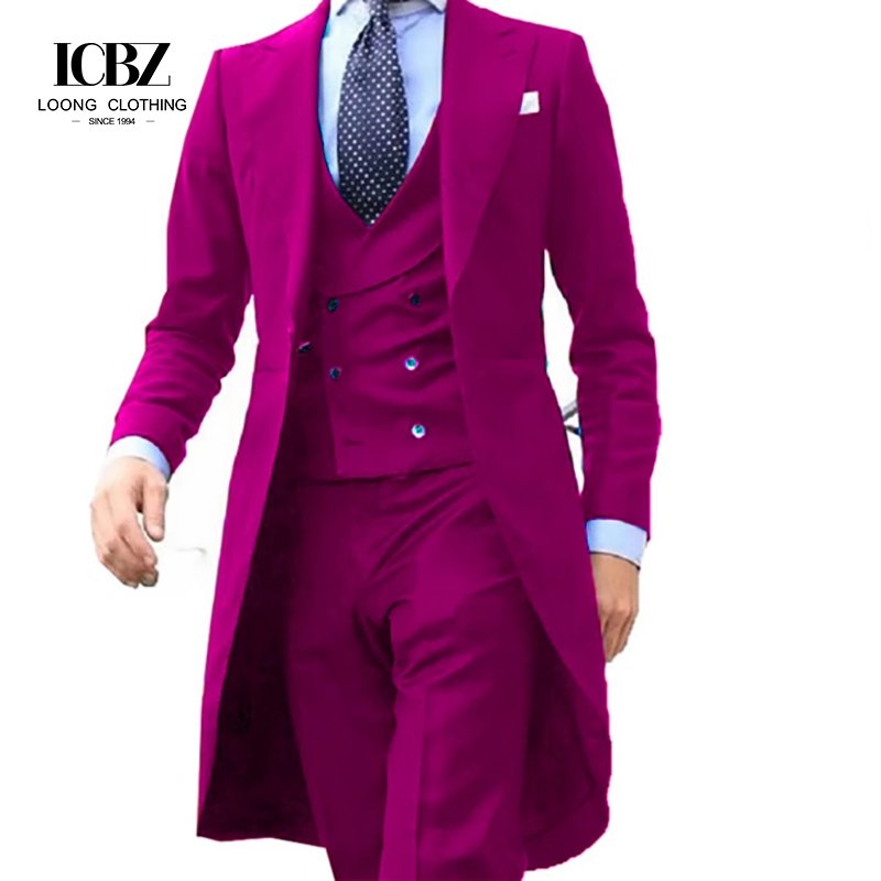 LCBZ Custom Factory Direct Sale Good Price Casual Royal Blue Long Tail Coat 3 Piece man Man Suit Smoking Suit