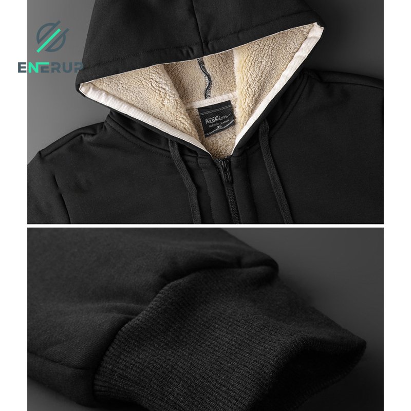 Enerup ready to ship hoodie for men fleece sherpa lined jacket zip up sweatshirts heavyweight warm coat winter sweaters