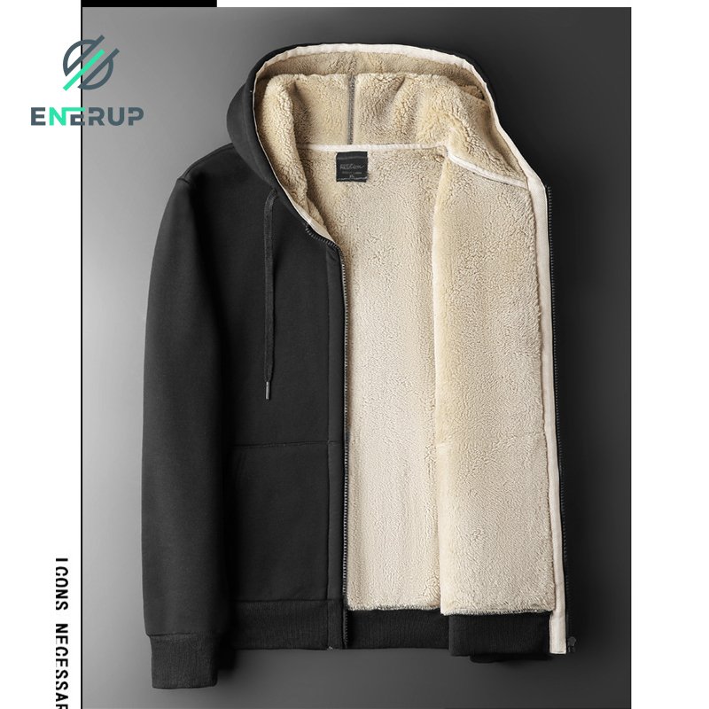 Enerup ready to ship hoodie for men fleece sherpa lined jacket zip up sweatshirts heavyweight warm coat winter sweaters