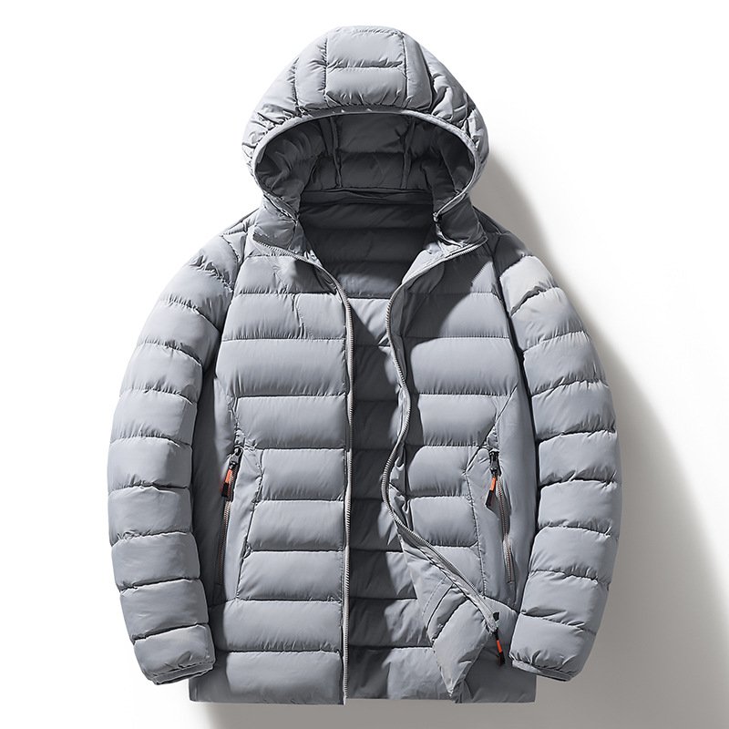 Men's Lightweight Casual Cotton Jacket with Puffer Style Thick Winter Coat Hooded Stand-Up Collar