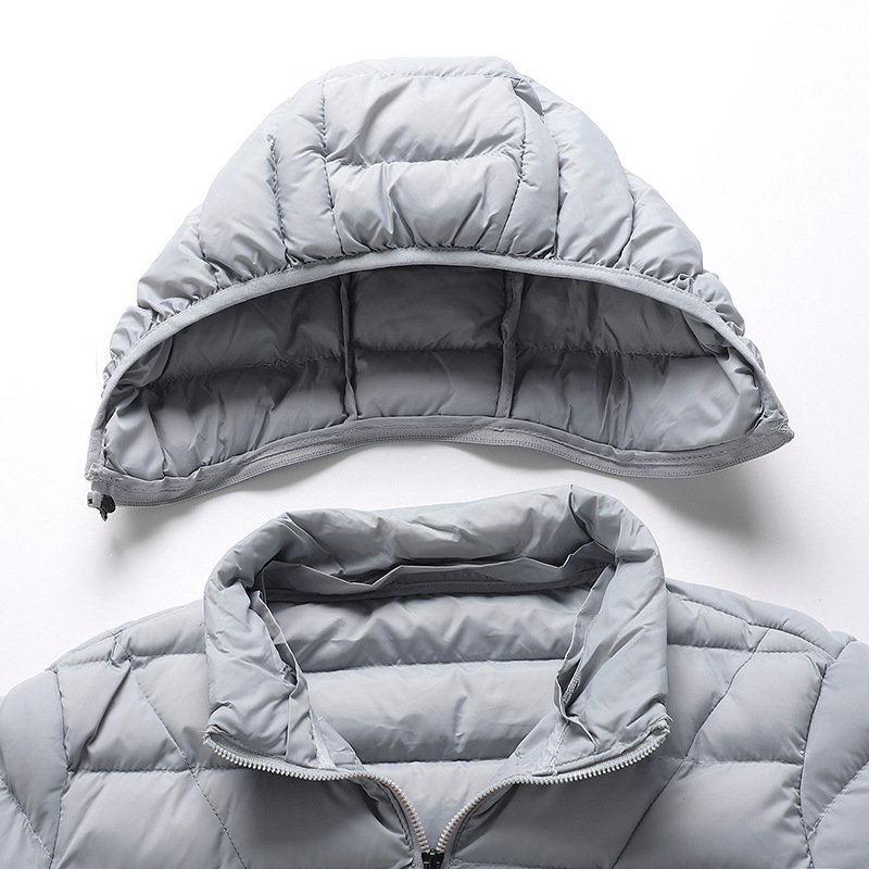 Men's Lightweight Casual Cotton Jacket with Puffer Style Thick Winter Coat Hooded Stand-Up Collar