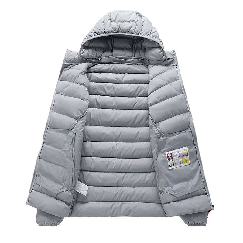 Men's Lightweight Casual Cotton Jacket with Puffer Style Thick Winter Coat Hooded Stand-Up Collar
