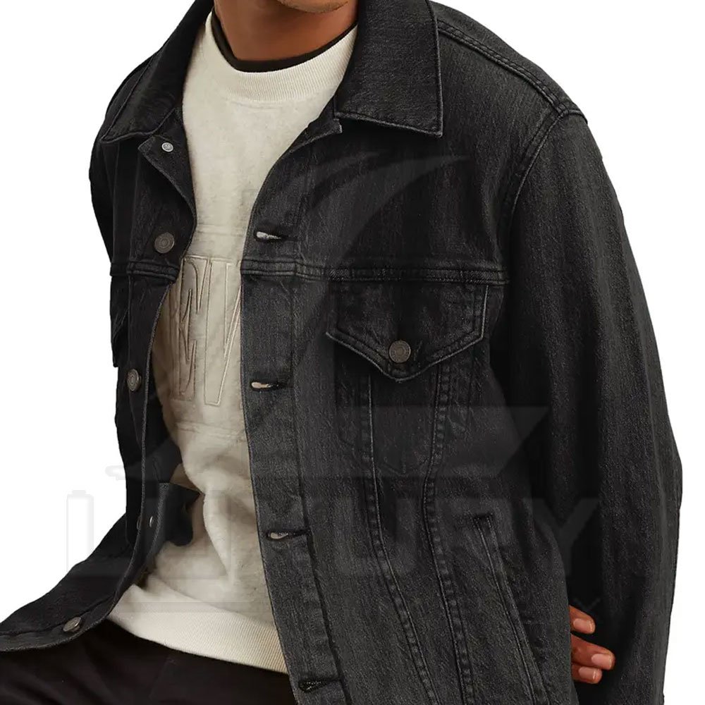 Black Solid Color High Quality Men's Jeans jacket Outdoor Fashion Wear Jeans Jackets