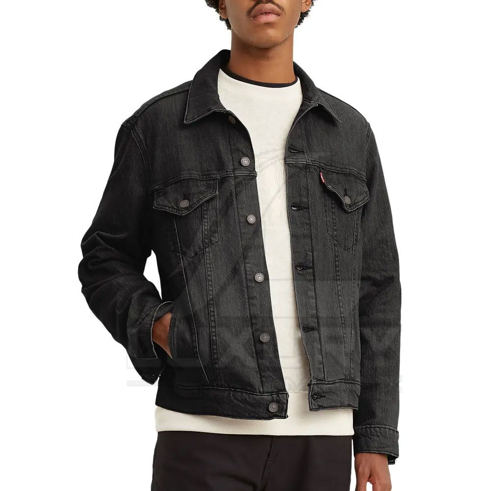 Black Solid Color High Quality Men's Jeans jacket Outdoor Fashion Wear Jeans Jackets
