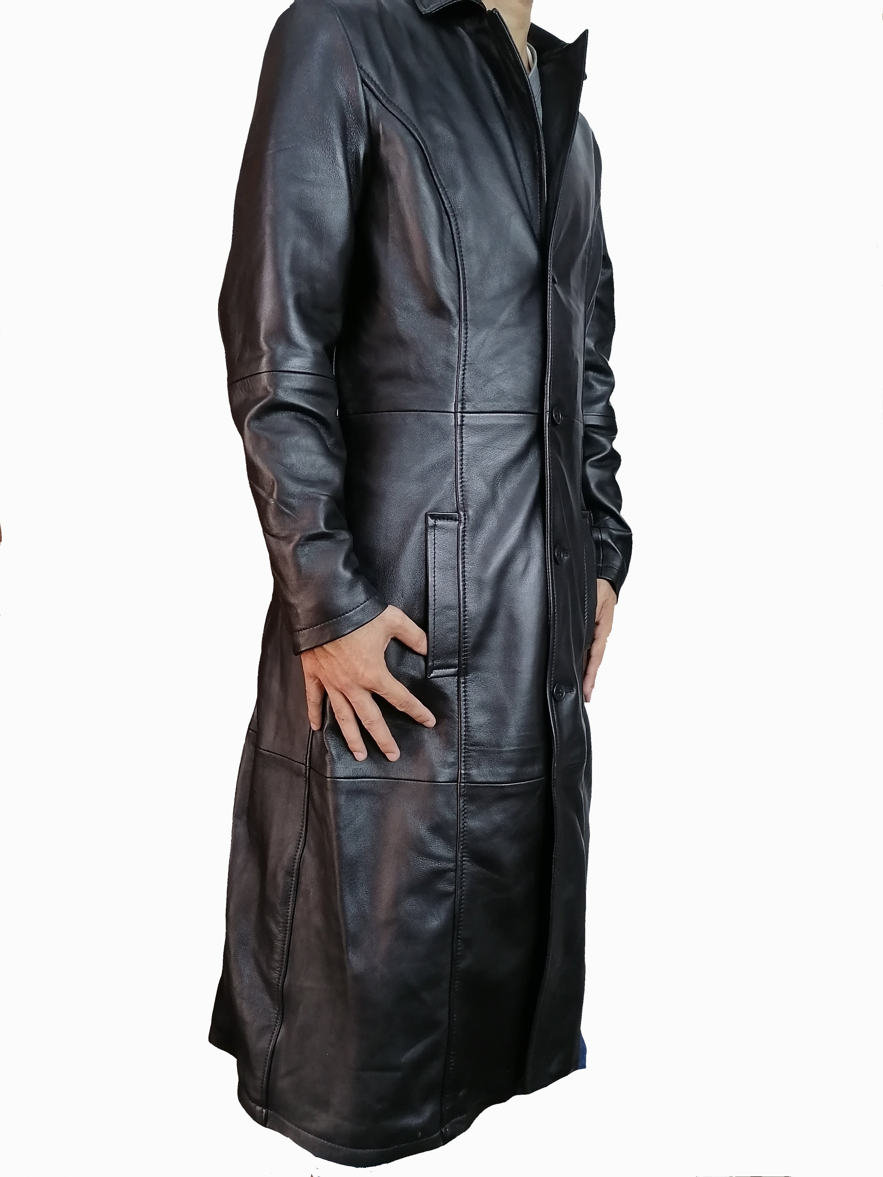 High Trending Customized Men Leather Trench Long Coat/ Pakistani Made Breathable Men Extra Long Coat