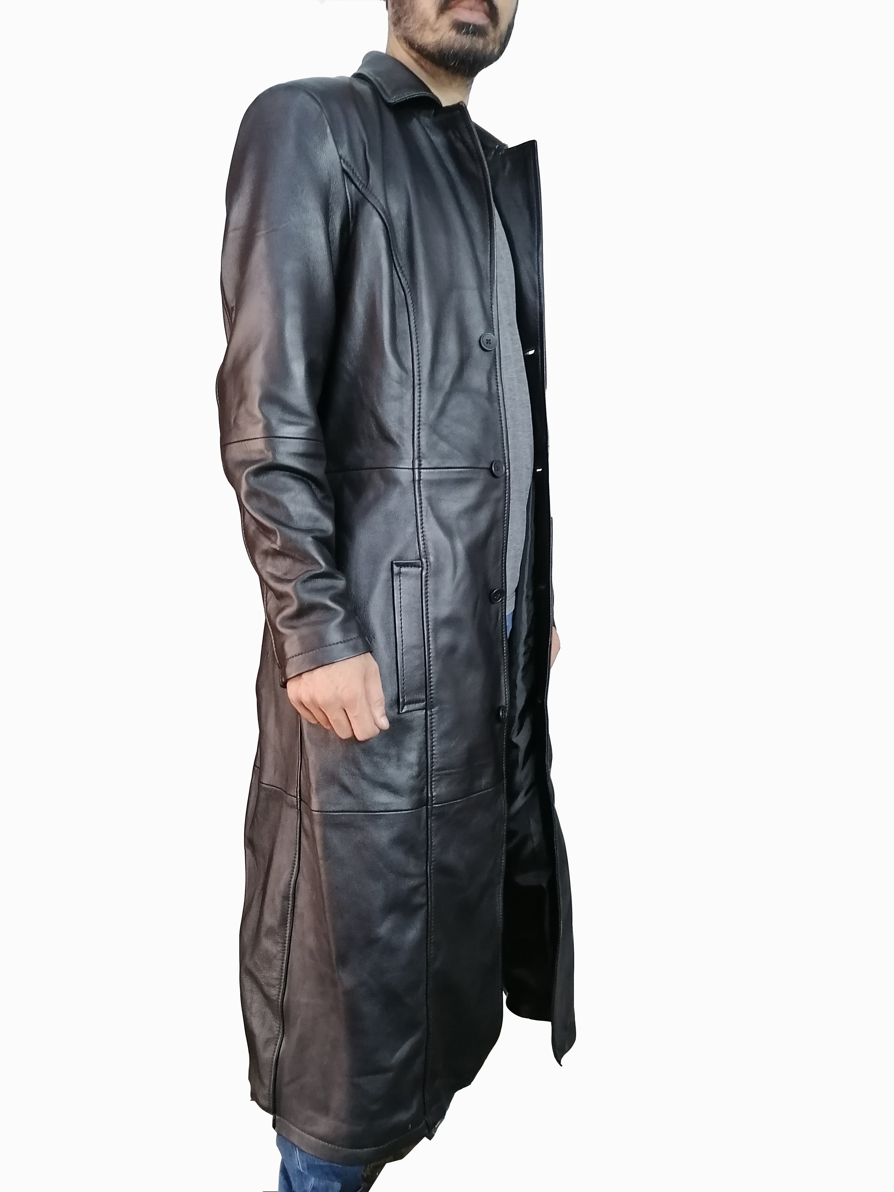 High Trending Customized Men Leather Trench Long Coat/ Pakistani Made Breathable Men Extra Long Coat