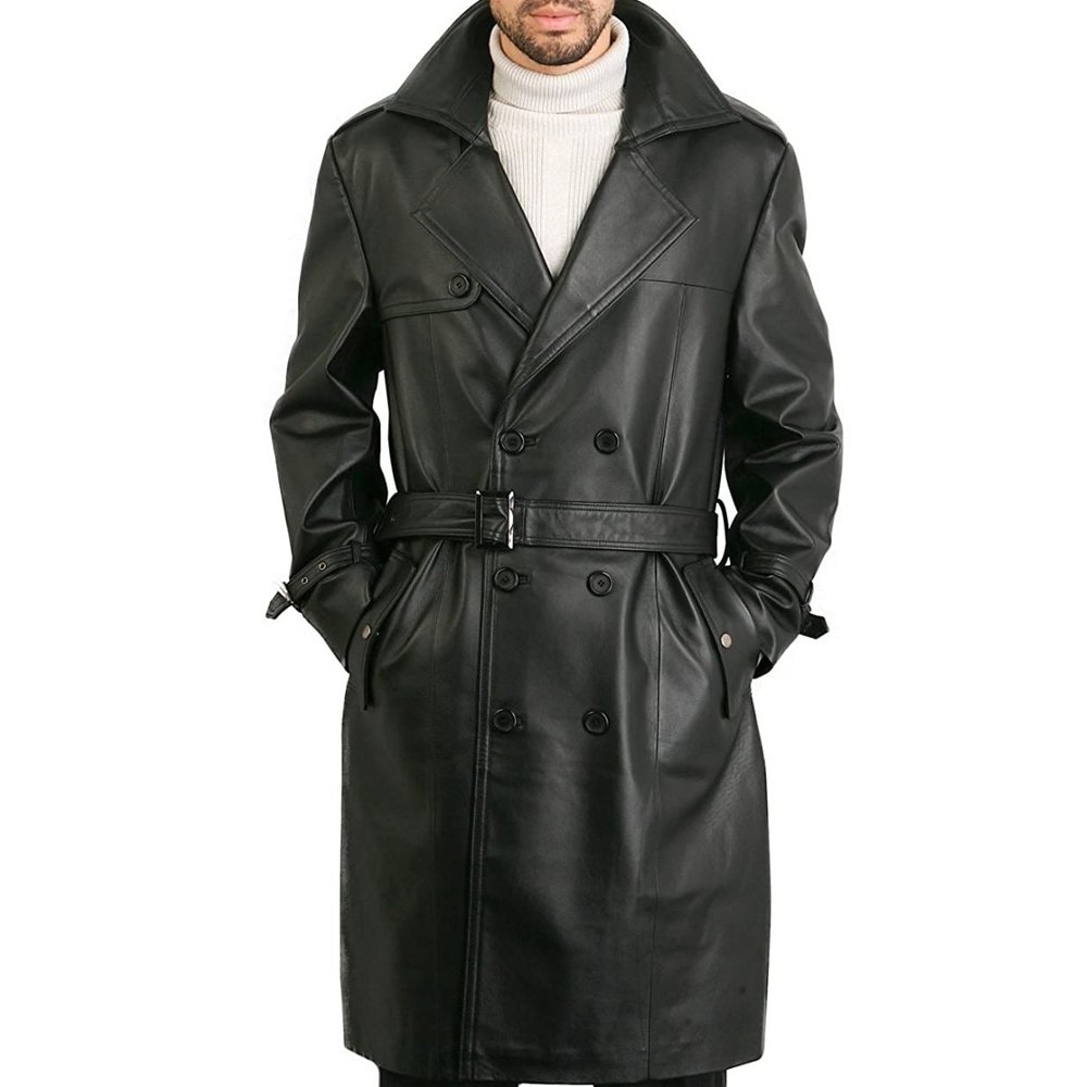 Wholesale Leather Coat Men Long Stand Collar Coats Men's Leather Motorcycle Jackets Outwear Coat