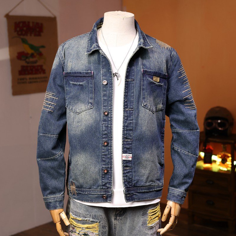 custom high quality fashion fall casual vintage ripped blue man men's jackets denim mens jean jacket