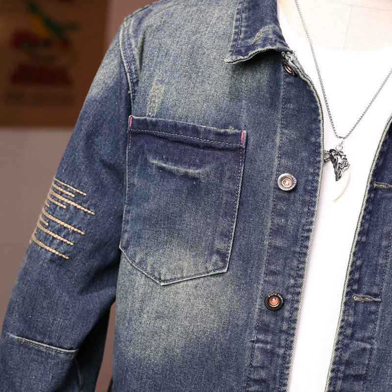 custom high quality fashion fall casual vintage ripped blue man men's jackets denim mens jean jacket