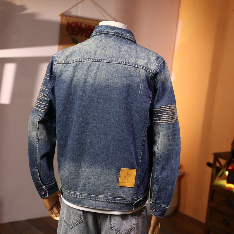 custom high quality fashion fall casual vintage ripped blue man men's jackets denim mens jean jacket