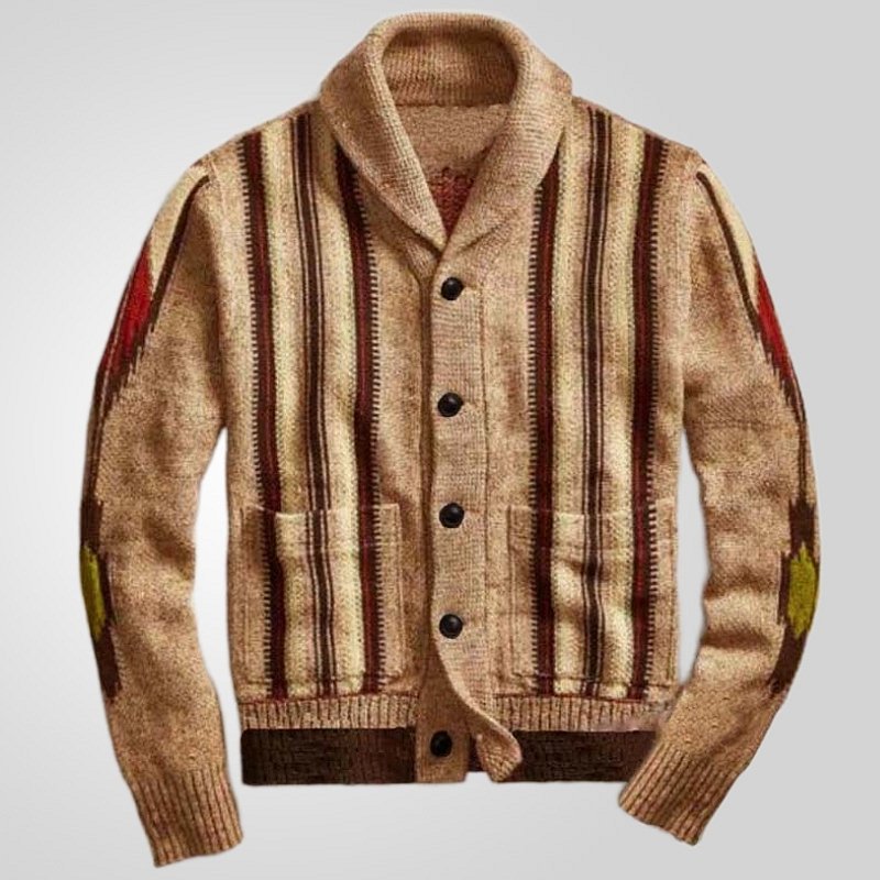 Men's autumn and winter new thick collar woolen jacket cardigan long sleeved jacquard collar knitted sweater Coat Outwear