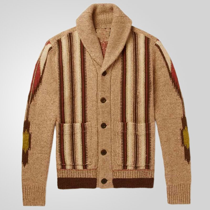Men's autumn and winter new thick collar woolen jacket cardigan long sleeved jacquard collar knitted sweater Coat Outwear