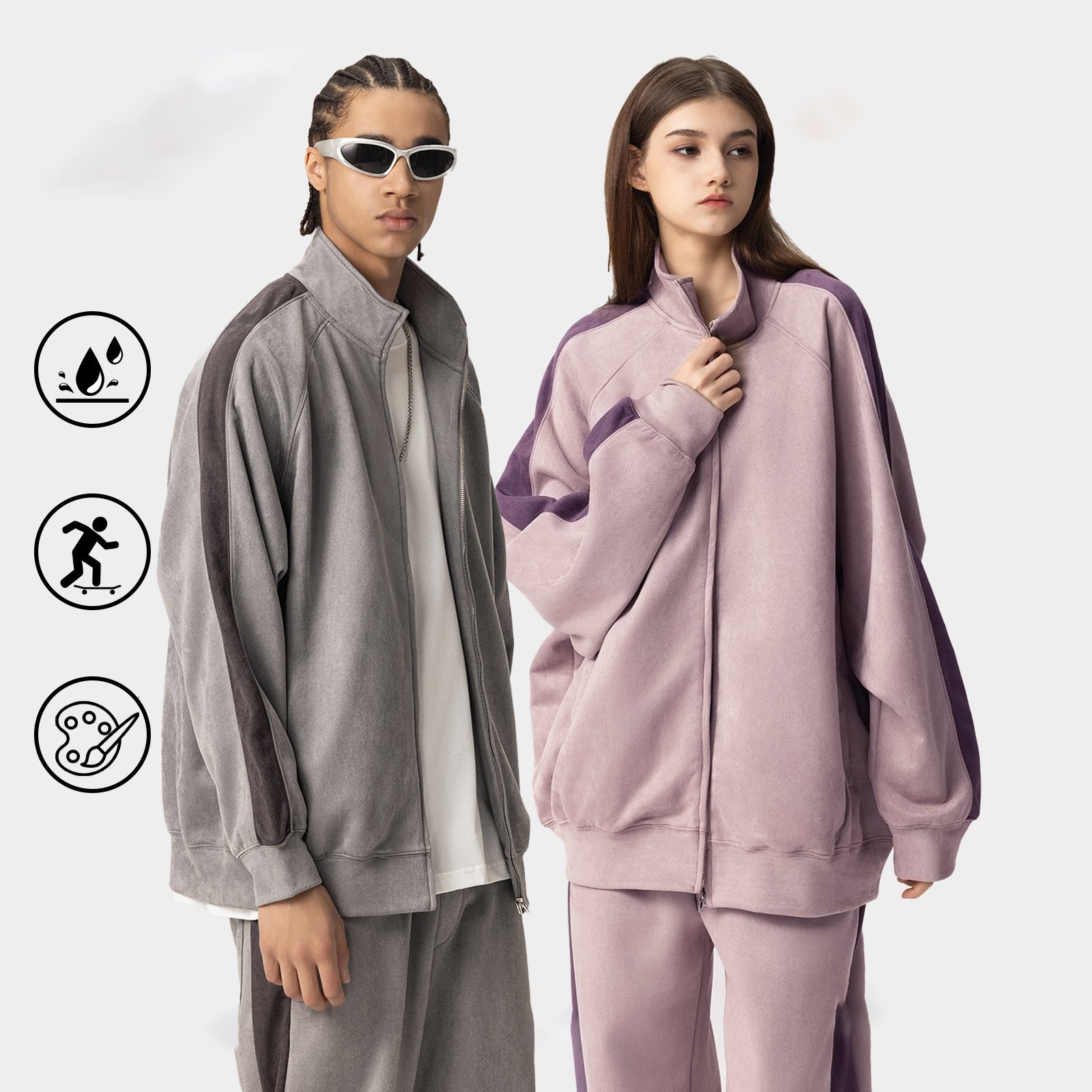 MJ2036 Guangzhou Clothing Vendor Wholesale Custom 280 Grams Zip Up Suede Jacket Women's Men's Jackets