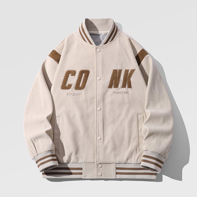 Stock Available Men's Corduroy Embroidery Logo Jacket Casual Exercise Varsity Baseball Bomber Jacket For Men