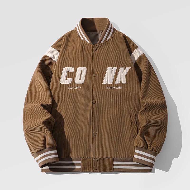 Stock Available Men's Corduroy Embroidery Logo Jacket Casual Exercise Varsity Baseball Bomber Jacket For Men