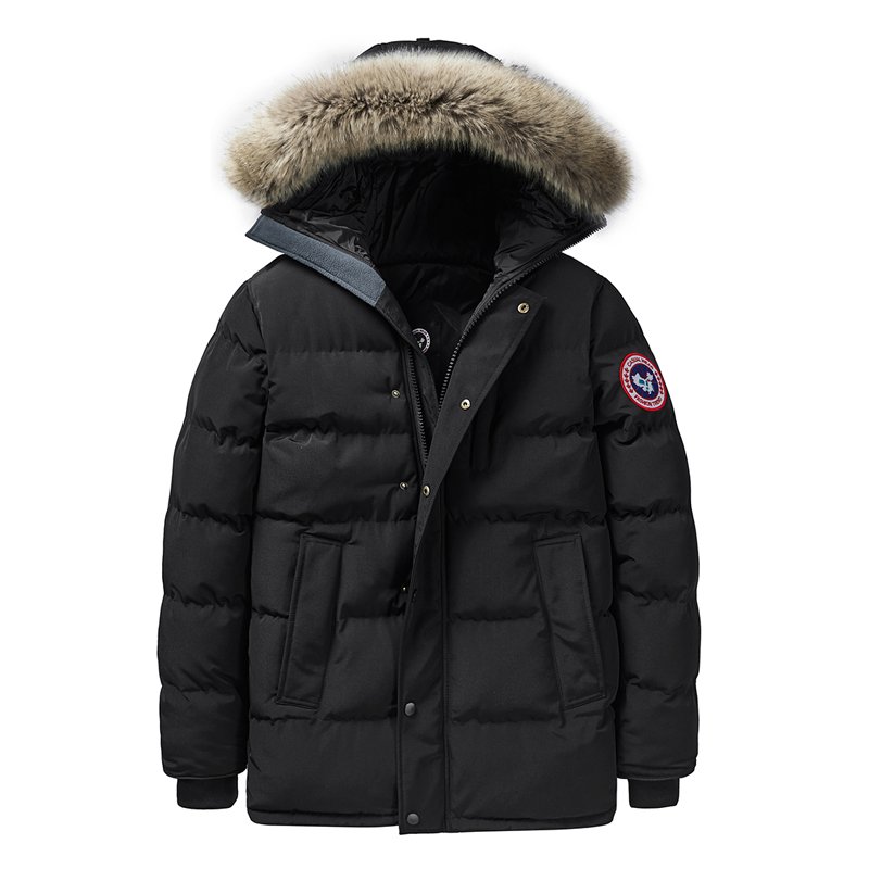 Wholesale Men's Winter Jackets Breathable Outdoor Artificial Fur Collar Embroidery Plus Size Puffer Padded Coat Hood