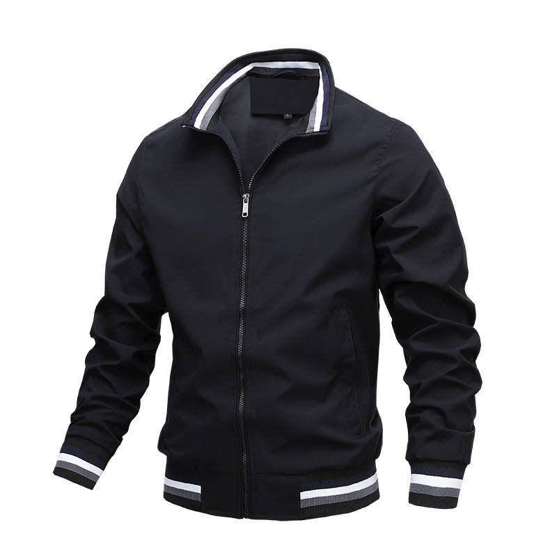 Plus size collar cotton zip up casual bomber men's jackets solid color 2023 spring jacket for men