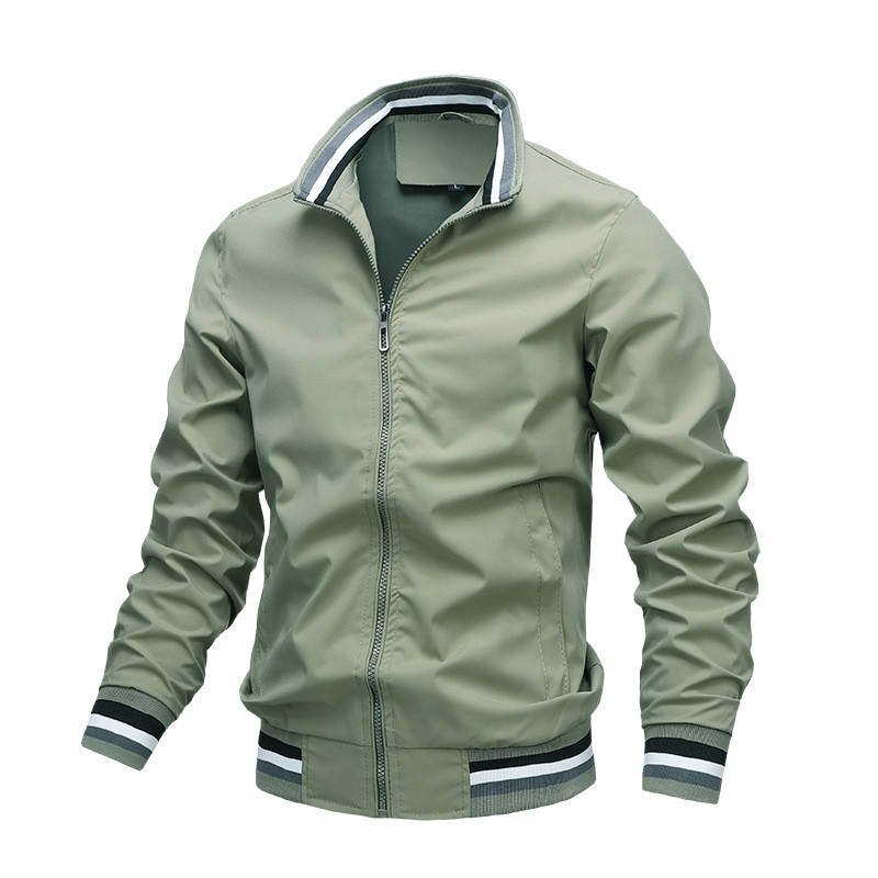 Plus size collar cotton zip up casual bomber men's jackets solid color 2023 spring jacket for men