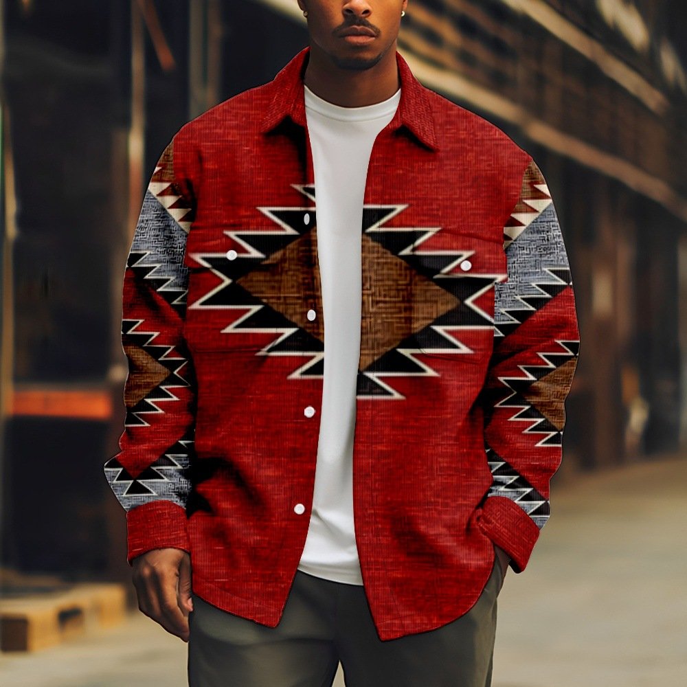 Autumn long sleeved printed fashionable vintage slim fit lapel breasted plus size men's jackets jeans 2024