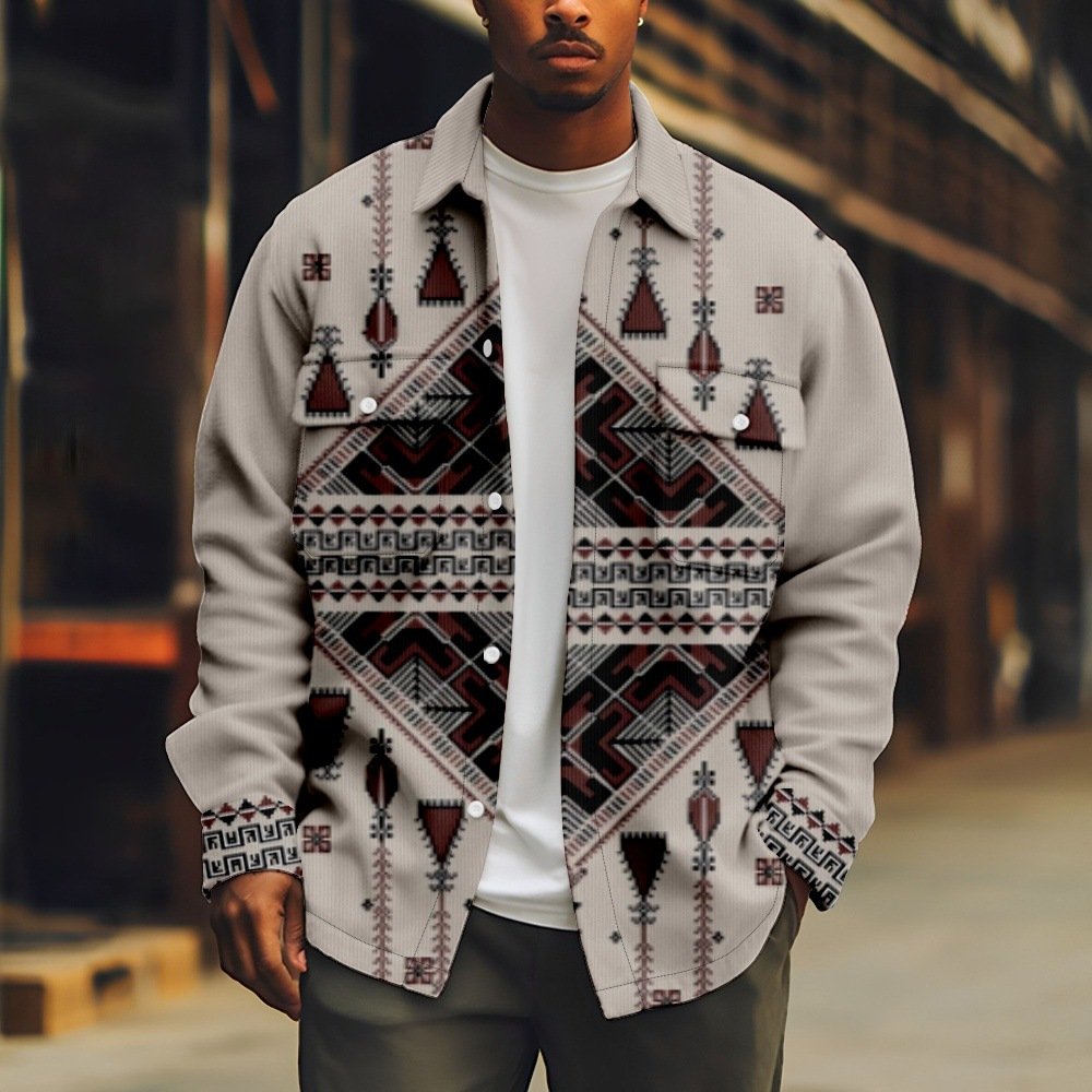 Autumn long sleeved printed fashionable vintage slim fit lapel breasted plus size men's jackets jeans 2024