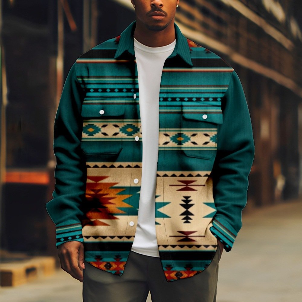 Autumn long sleeved printed fashionable vintage slim fit lapel breasted plus size men's jackets jeans 2024
