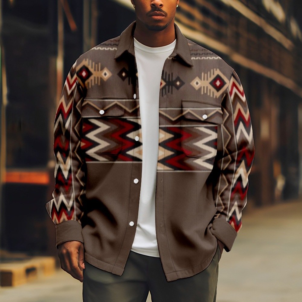 Autumn long sleeved printed fashionable vintage slim fit lapel breasted plus size men's jackets jeans 2024