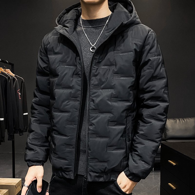 Men's New Autumn and Winter Wear Korean Version Of Casual Hooded Elastic Sleeve Youth Coat Winter Warm Padded Jacket