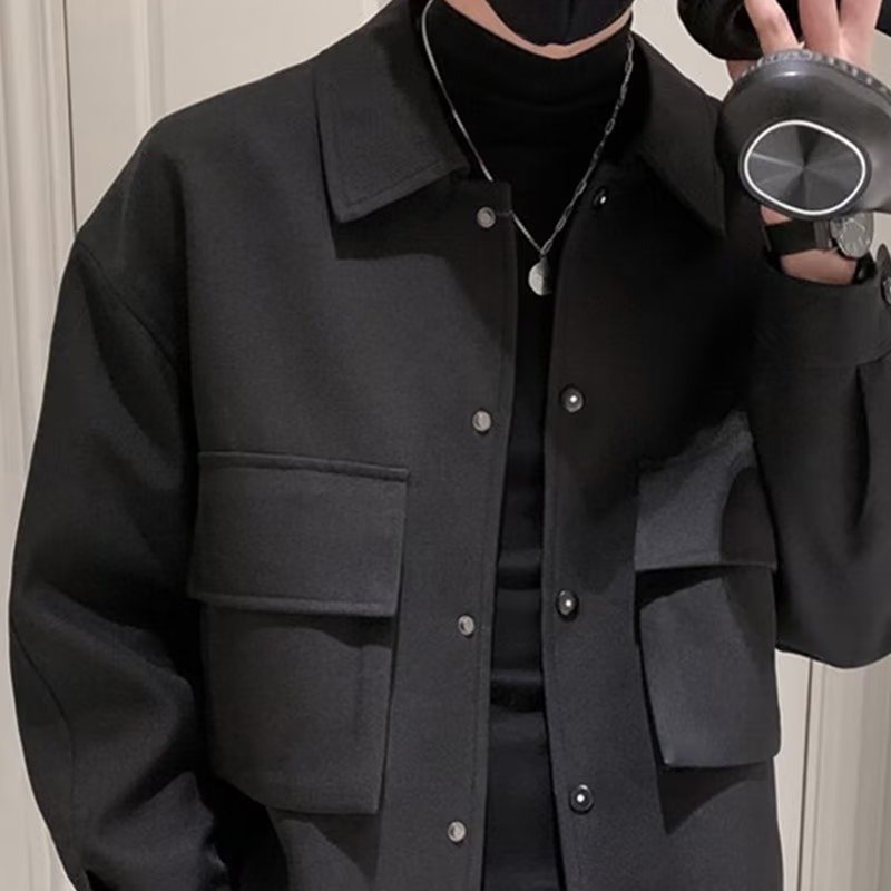 M-3XL New autumn and winter collar woolen coat Men's Korean short slim fit woolen jacket