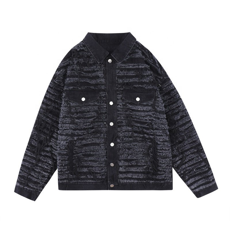 Custom Men Denim Jacket Heavyweight Wash Destroys Irregular Cut Denim Plus Size Coats Men's Jackets