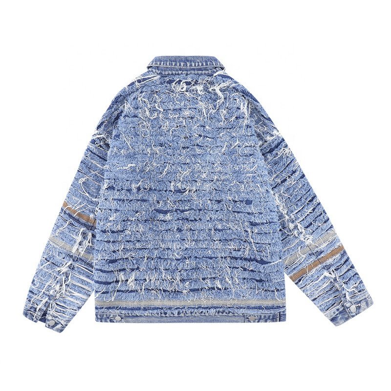 Custom Men Denim Jacket Heavyweight Wash Destroys Irregular Cut Denim Plus Size Coats Men's Jackets