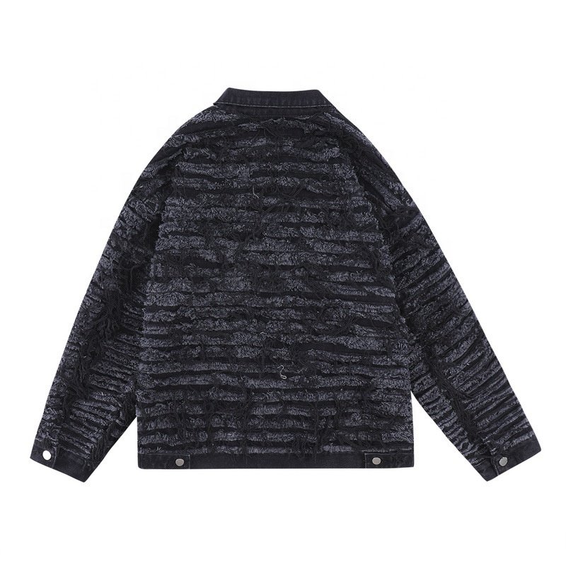 Custom Men Denim Jacket Heavyweight Wash Destroys Irregular Cut Denim Plus Size Coats Men's Jackets